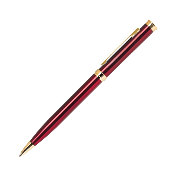 Brass twist-action ballpoint pen with a metallic colored barrel and gold... from ASI 68190 Lungsal / Lungsal