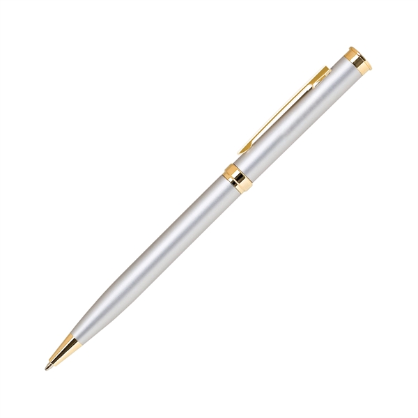 Brass twist-action ballpoint pen with a metallic colored barrel and gold... from ASI 68190 Lungsal / Lungsal