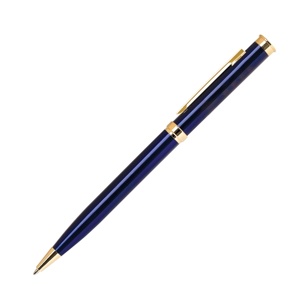 Brass twist-action ballpoint pen with a metallic colored barrel and gold... from ASI 68190 Lungsal / Lungsal