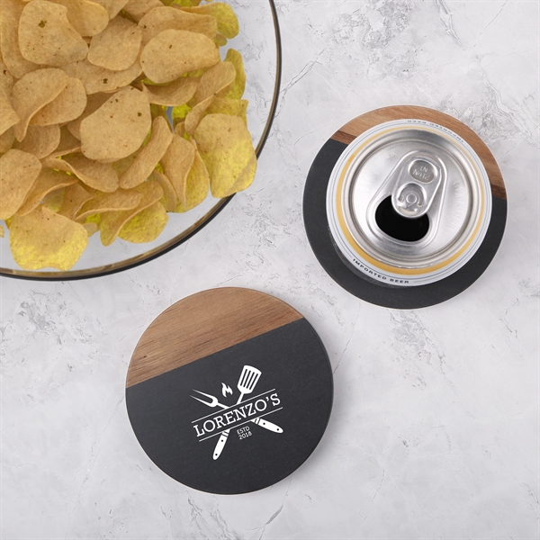 2 Pc. slate & acacia wood coaster set is equipped with... from ASI 61966 HPG / Beacon Promotions