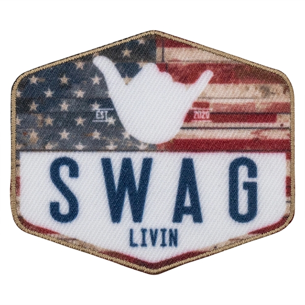 Satin polyester custom patches in assorted shapes and sizes with merrowed... from ASI 52263 EMT / EMT