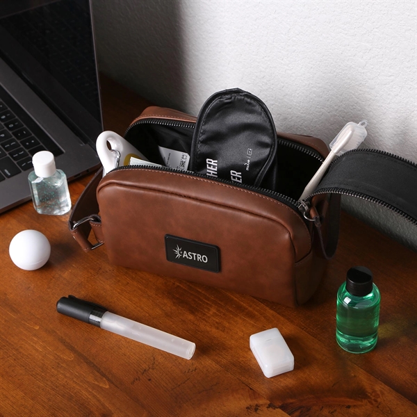 A stylish leather dopp kit to carry toiletries.... from ASI 61966 HPG / OrigAudio HPG Gold