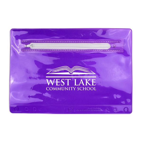 6.25"H x 9.25"W Clear zippered School pouch with binder holes.... from ASI 54040 Fey Promo / Fey Binders and Organization Solutions