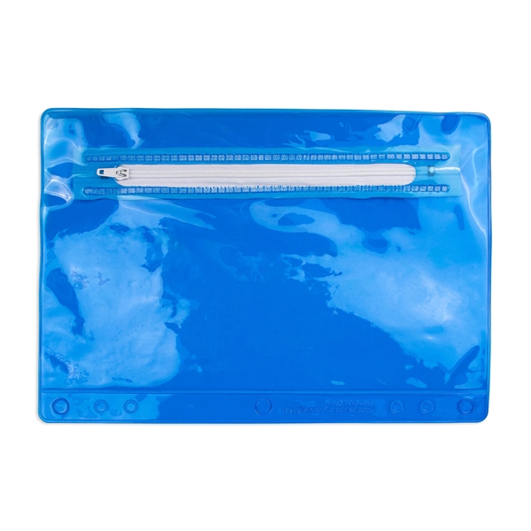 6.25"H x 9.25"W Clear zippered School pouch with binder holes.... from ASI 54040 Fey Promo / Fey Binders and Organization Solutions