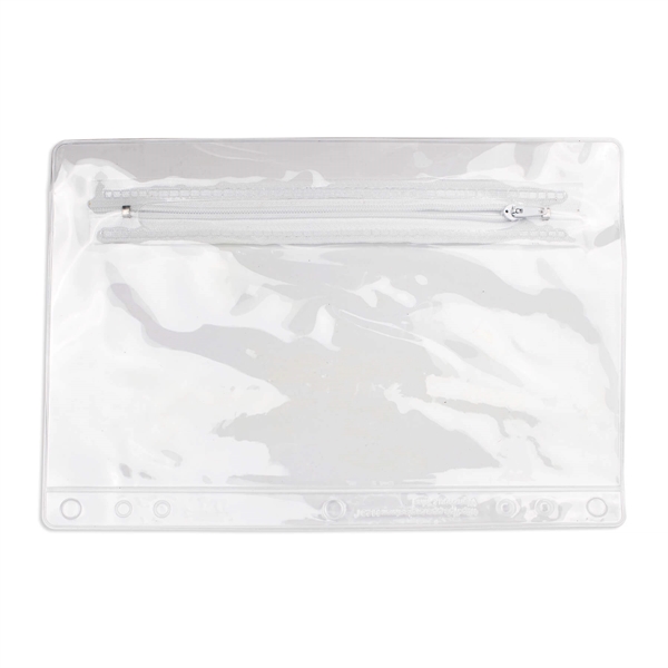 6.25"H x 9.25"W Clear zippered School pouch with binder holes.... from ASI 54040 Fey Promo / Fey Binders and Organization Solutions