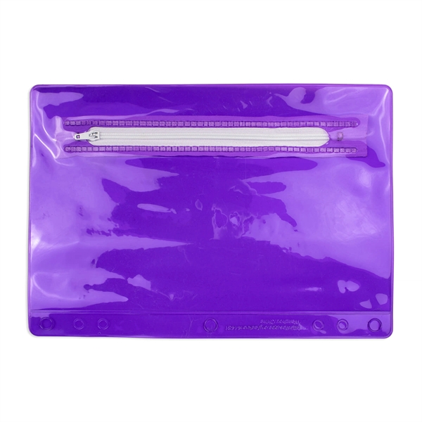 6.25"H x 9.25"W Clear zippered School pouch with binder holes.... from ASI 54040 Fey Promo / Fey Binders and Organization Solutions
