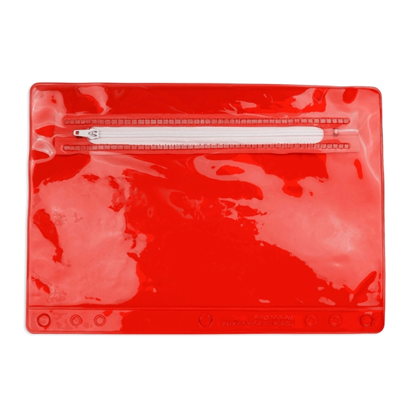 6.25"H x 9.25"W Clear zippered School pouch with binder holes.... from ASI 54040 Fey Promo / Fey Binders and Organization Solutions