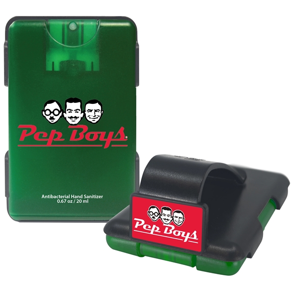 Credit card sized hand sanitizer spray that clips onto an automotive... from ASI 90807 Tekweld