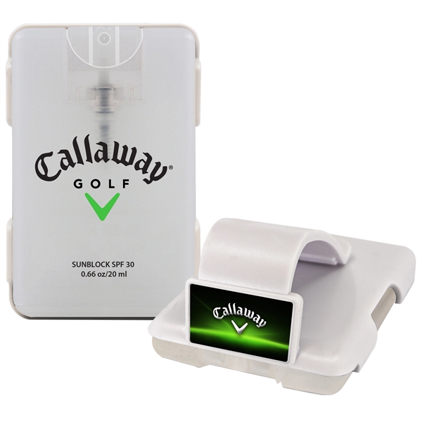 Credit card sized SPF 30 sunscreen spray that clips onto automotive... from ASI 90807 Tekweld