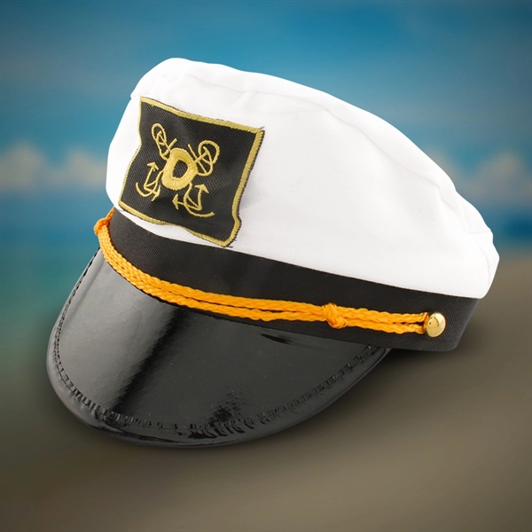 Captain's hat accented with black plastic brim and gold braiding.... from ASI 42016 Brighter Promotions Inc