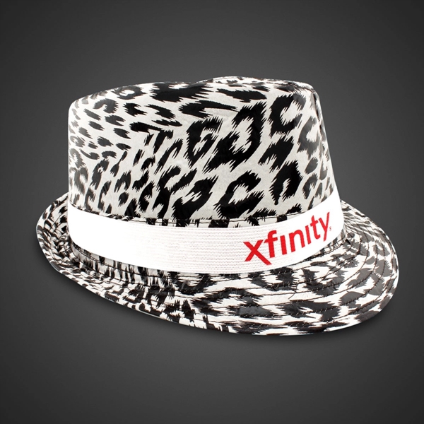 Stylish black and silver leopard print fedora with customizable logo on... from ASI 42016 Brighter Promotions Inc