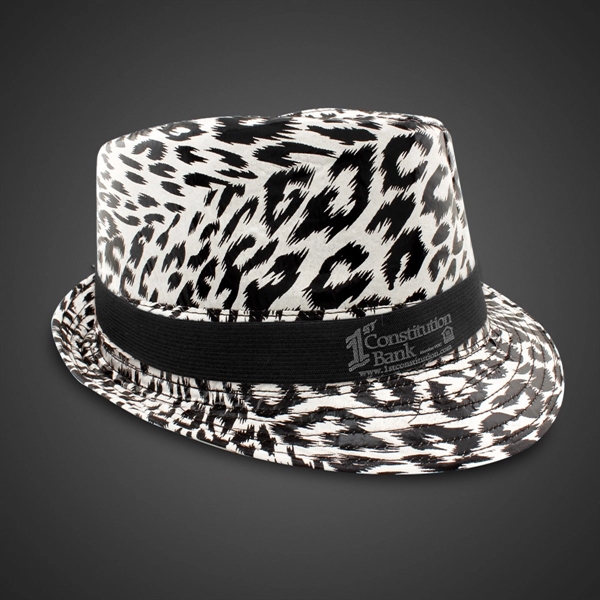 Stylish black and silver leopard print fedora with customizable logo on... from ASI 42016 Brighter Promotions Inc