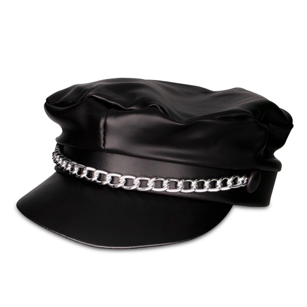 Black vinyl biker hat with heavy silver chain for Halloween and... from ASI 42016 Brighter Promotions Inc