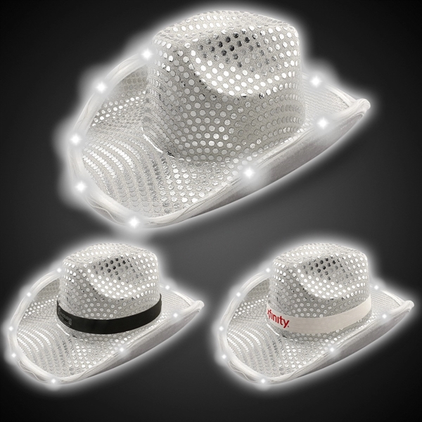 Silver sequined cowboy hat with 13 white LED lights.... from ASI 42016 Brighter Promotions Inc