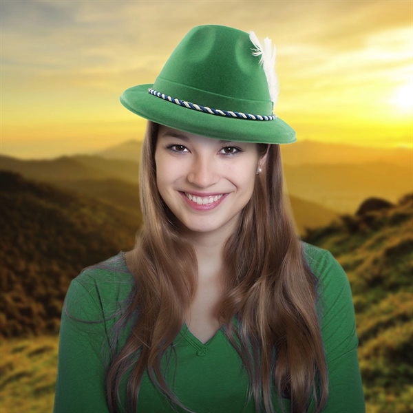 Tyrolean style hat made of green velour and accented with a... from ASI 42016 Brighter Promotions Inc