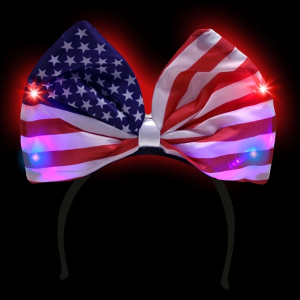 USA flag themed, light up headband/bow with flashing red and blue... from ASI 42016 Brighter Promotions Inc