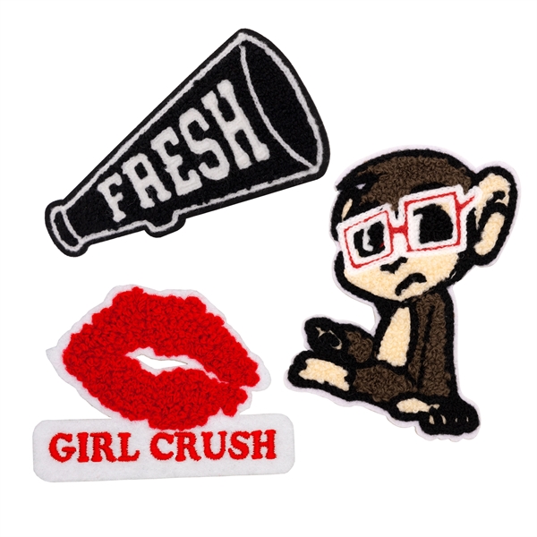 Chenille custom patches in assorted shapes and sizes with head seal... from ASI 52263 EMT / EMT EASY