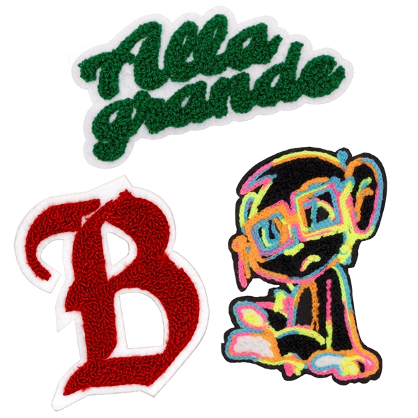 Chenille custom patches in assorted shapes and sizes with head seal... from ASI 52263 EMT / EMT EASY