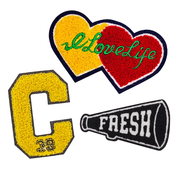 Chenille custom patches in assorted shapes and sizes with head seal... from ASI 52263 EMT / EMT EASY