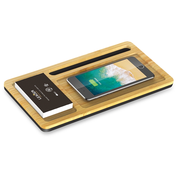 Wizchark Bamboo 10W Qi Wireless Charger Desktop Organizer is a sleek... from ASI 90154 Sunjoy Group Inc