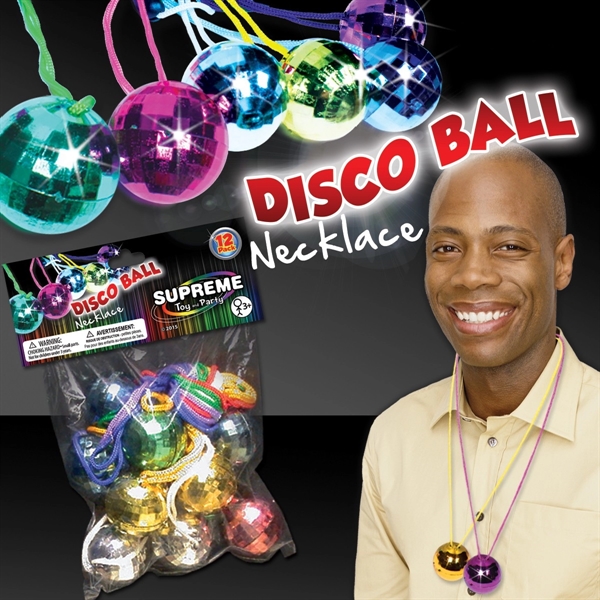 1.5" necklaces featuring disco balls in assorted metallic colors on matching... from ASI 42016 Brighter Promotions Inc