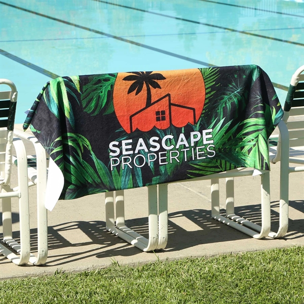 A one-sided full-color dye-sub poly velour and cotton beach towel... from ASI 61966 HPG / Best Promotions USA