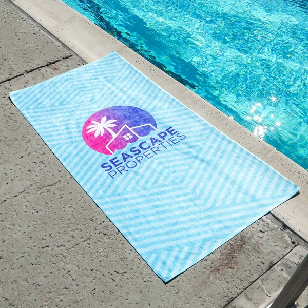 A one-sided full-color dye-sub poly velour and cotton beach towel... from ASI 61966 HPG / Best Promotions USA