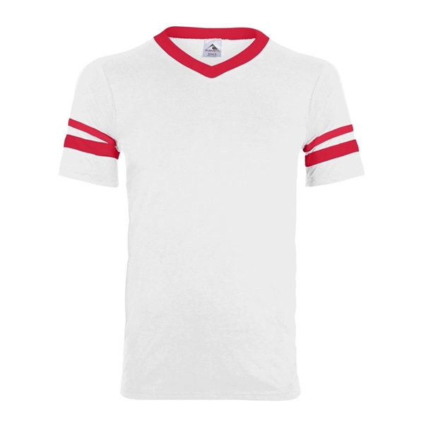 V-neck jersey with striped sleeves. Blank product.... from ASI 84358 S&S Activewear