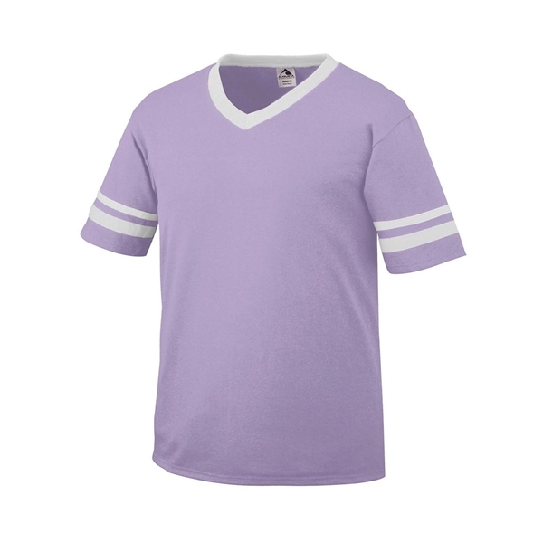 Youth V-neck jersey with striped sleeves featuring double-needle stitching and contrast... from ASI 84358 S&S Activewear
