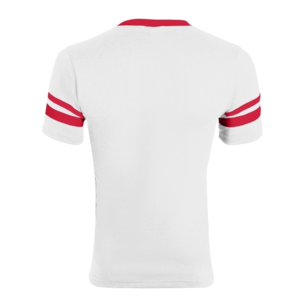 Youth V-neck jersey with striped sleeves featuring double-needle stitching and contrast... from ASI 84358 S&S Activewear