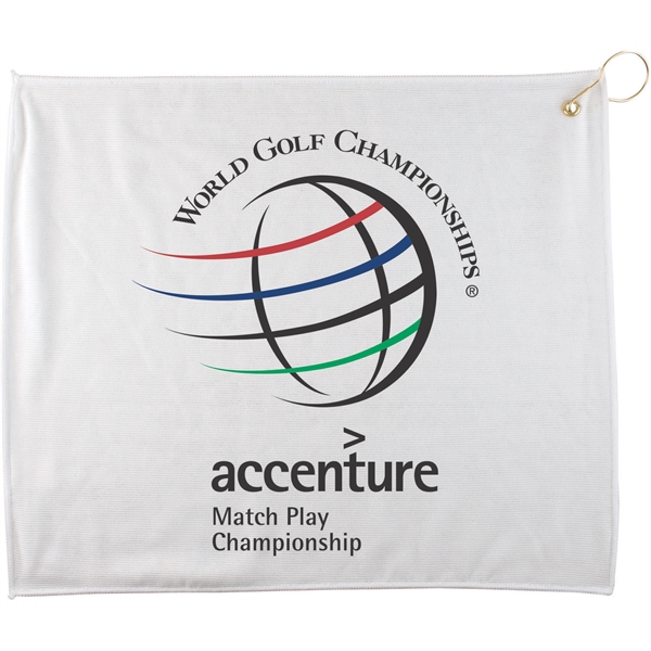 15" x 18" polyester blend white golf towel with grommet and... from ASI 57653 Gold Bond