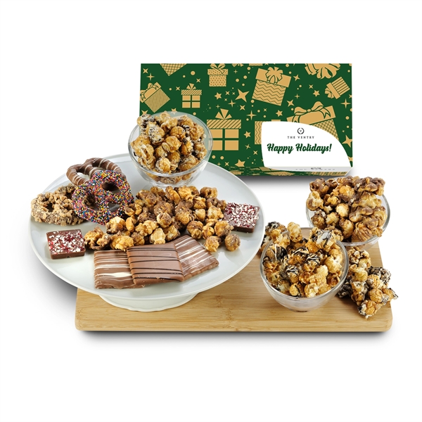 A gift box of popcorn, graham crackers, pretzels, and peppermint bark... from ASI 71685 Midnite Snax®