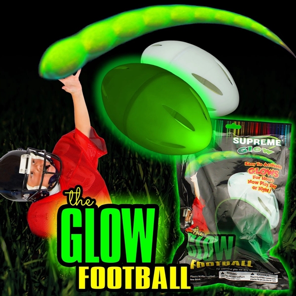 6 1/2" football that glows green for approximately 4 hours.... from ASI 42016 Brighter Promotions Inc