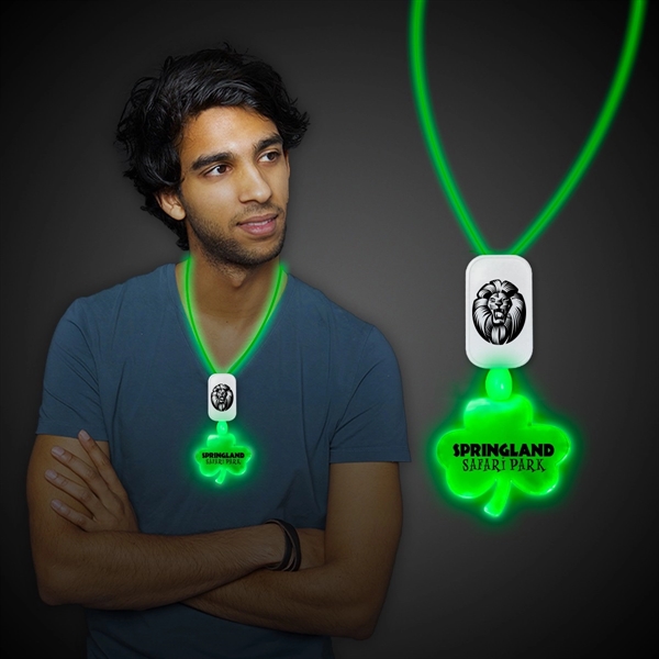 Necklace with green shamrock pendant and LED lights.... from ASI 42016 Brighter Promotions Inc