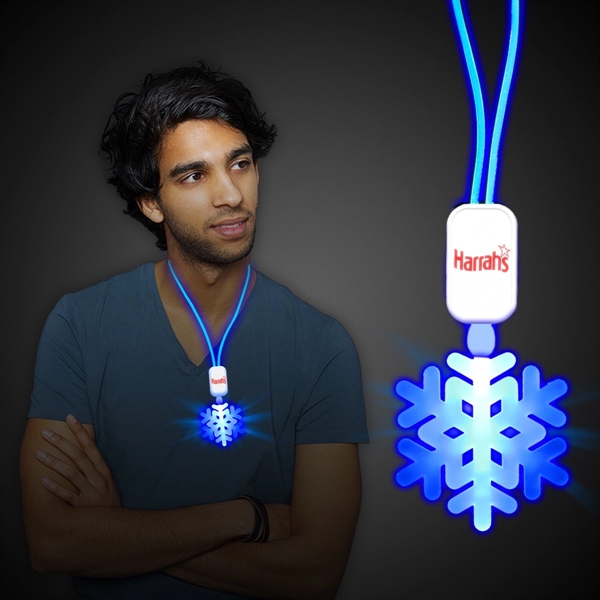 Necklace with snowflake shaped pendant and blue LED lights.... from ASI 42016 Brighter Promotions Inc
