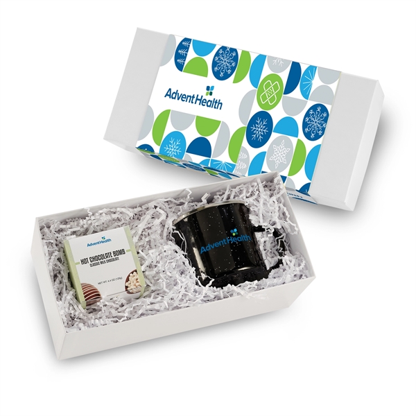 A stainless steel speckled camping mug and a milk chocolate hot... from ASI 71685 Midnite Snax®