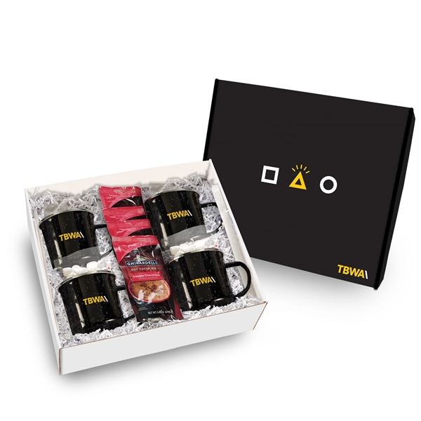 4 stainless steel speckled camping mugs, hot cocoa mix, crushed peppermint... from ASI 71685 Midnite Snax®