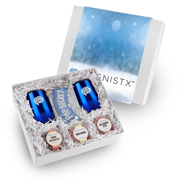 Two 12 oz stainless steel stemless wine tumblers, 2 microwave popcorns,... from ASI 71685 Midnite Snax®