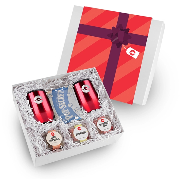 Two 12 oz stainless steel stemless wine tumblers, 2 microwave popcorns,... from ASI 71685 Midnite Snax®