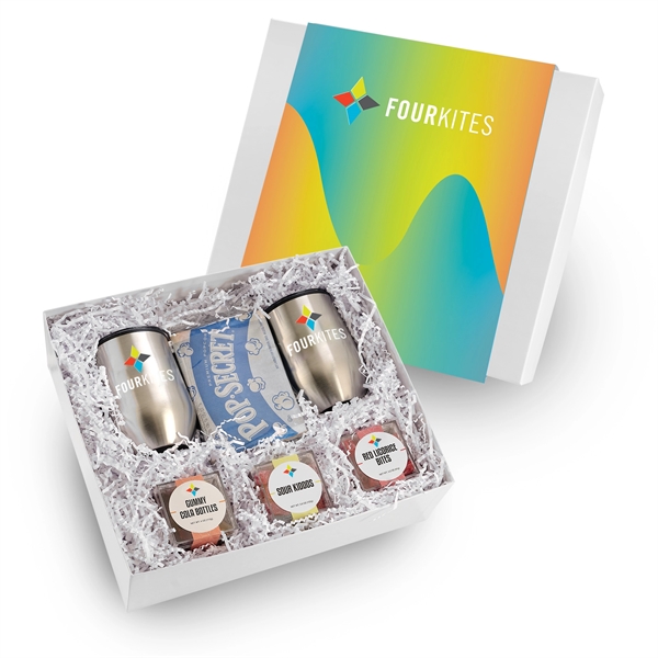 Two 12 oz stainless steel stemless wine tumblers, 2 microwave popcorns,... from ASI 71685 Midnite Snax®