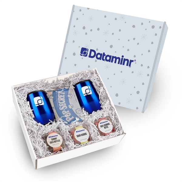 Two 12 oz stainless steel stemless wine tumblers, 2 microwave popcorns,... from ASI 71685 Midnite Snax®