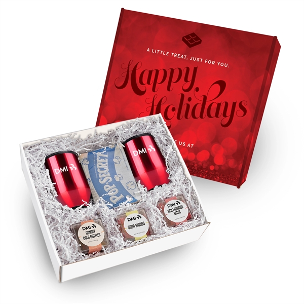 Two 12 oz stainless steel stemless wine tumblers, 2 microwave popcorns,... from ASI 71685 Midnite Snax®