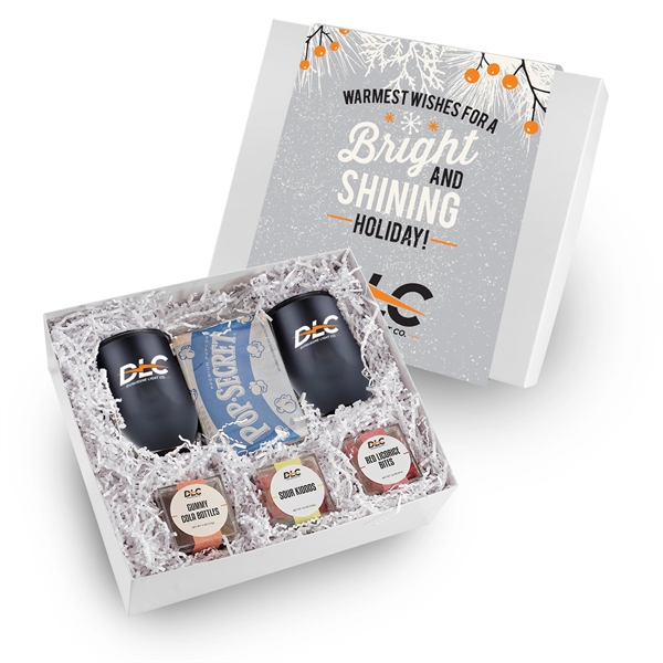 Two 12 oz stainless steel stemless wine tumblers, 2 microwave popcorns,... from ASI 71685 Midnite Snax®