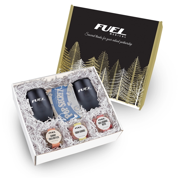 Two 12 oz stainless steel stemless wine tumblers, 2 microwave popcorns,... from ASI 71685 Midnite Snax®