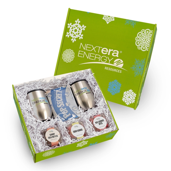 Two 12 oz stainless steel stemless wine tumblers, 2 microwave popcorns,... from ASI 71685 Midnite Snax®