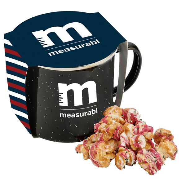 16 oz. speckled camping mug gift set includes Christmas Crunch popcorn... from ASI 71685 Midnite Snax®