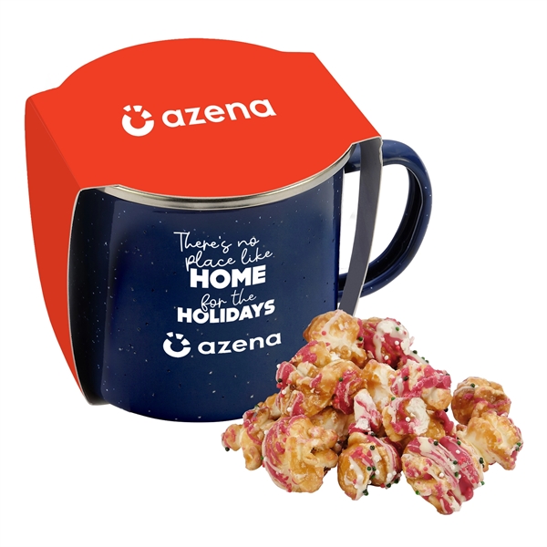 16 oz. speckled camping mug gift set includes Christmas Crunch popcorn... from ASI 71685 Midnite Snax®