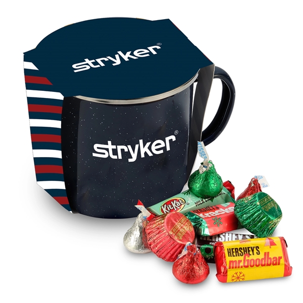 16 oz. Speckled camping mug gift set includes HERSHEYS® Holiday Mix... from ASI 71685 Midnite Snax®