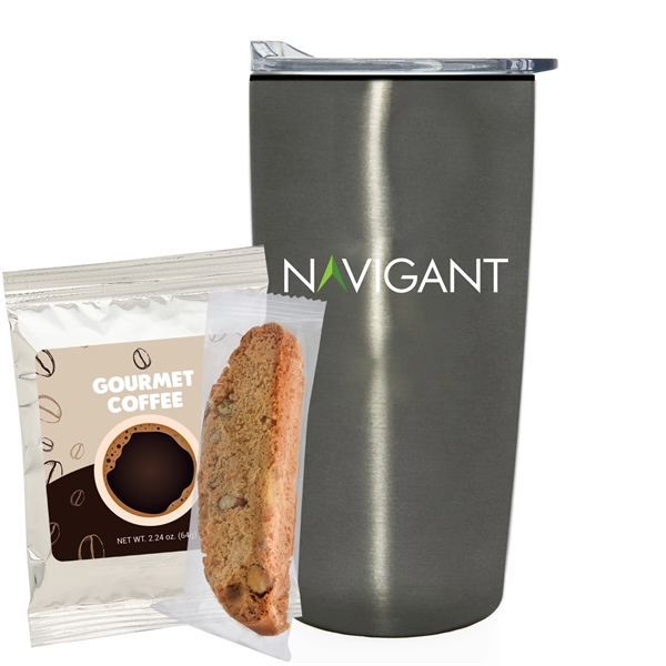 20 oz. Straight tumbler w/ plastic liner gift set with gourmet... from ASI 71685 Midnite Snax®