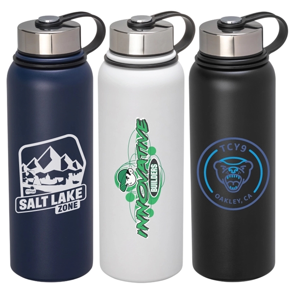 40-oz. double wall, vacuum insulated, stainless steel water bottle with screw-on,... from ASI 57655 STOPNGO Line